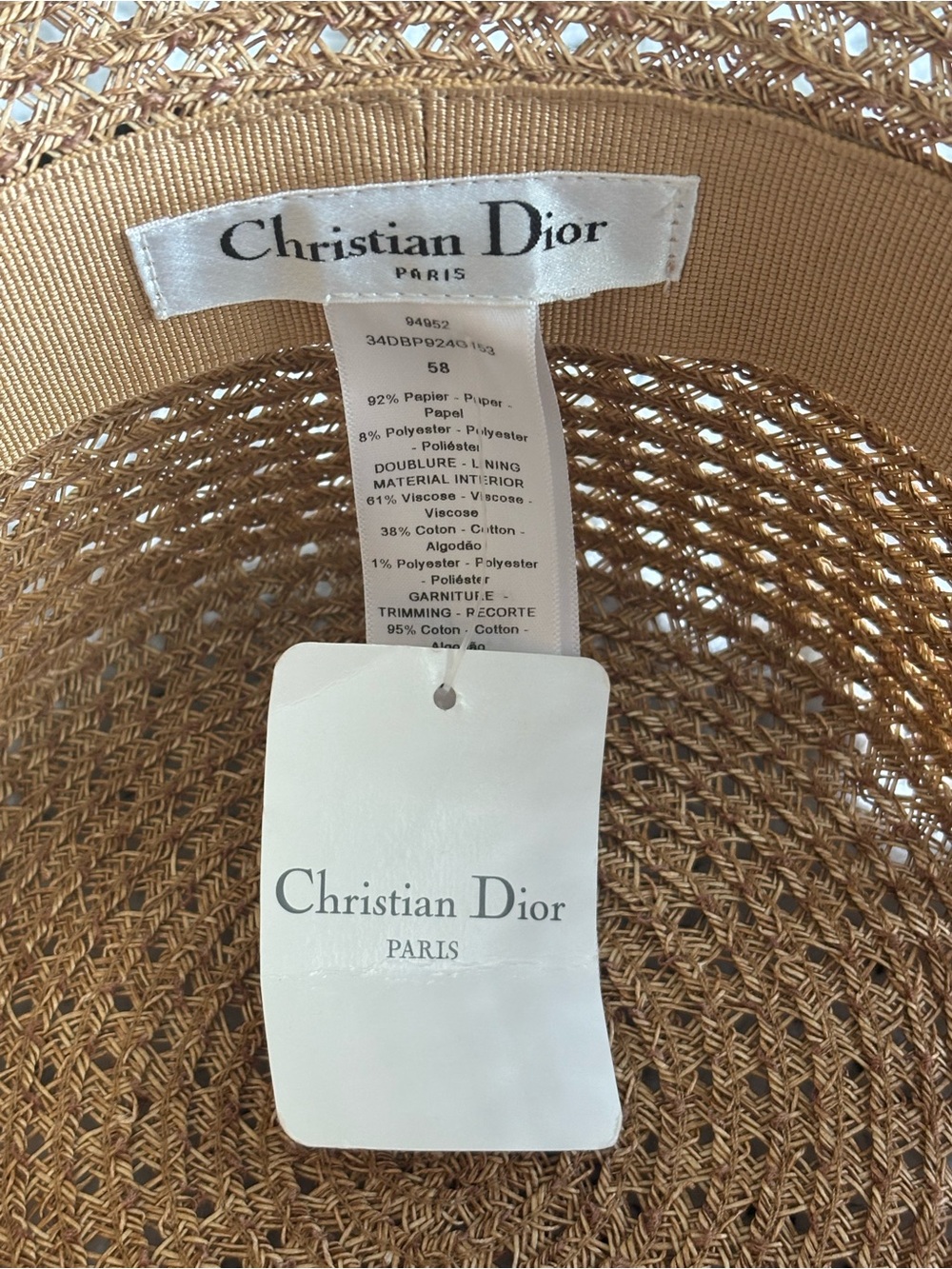 Christian Dior Woven Straw Bucket Hat in Brown with Black & Cream Band. - Picture 5 of 7
